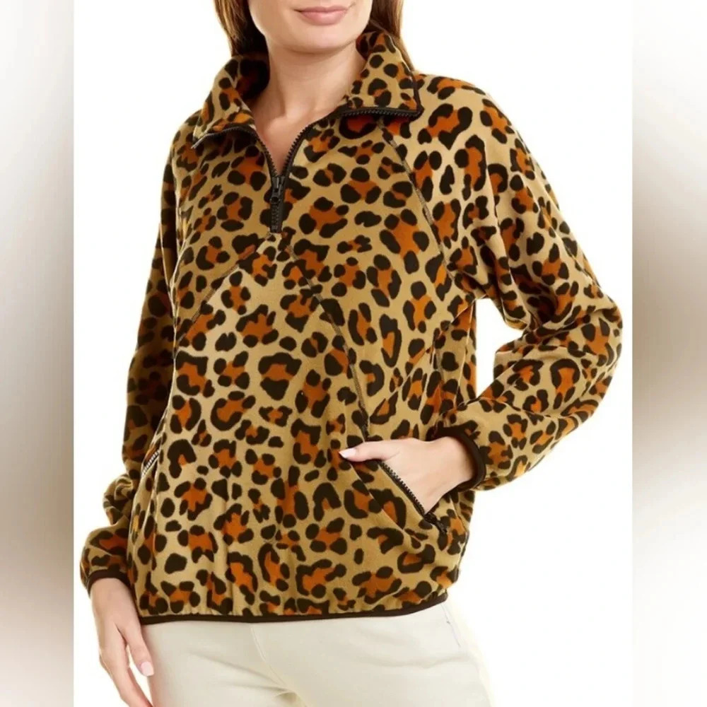 Weekending Fuzzy Leopard print Pullover Hoodie